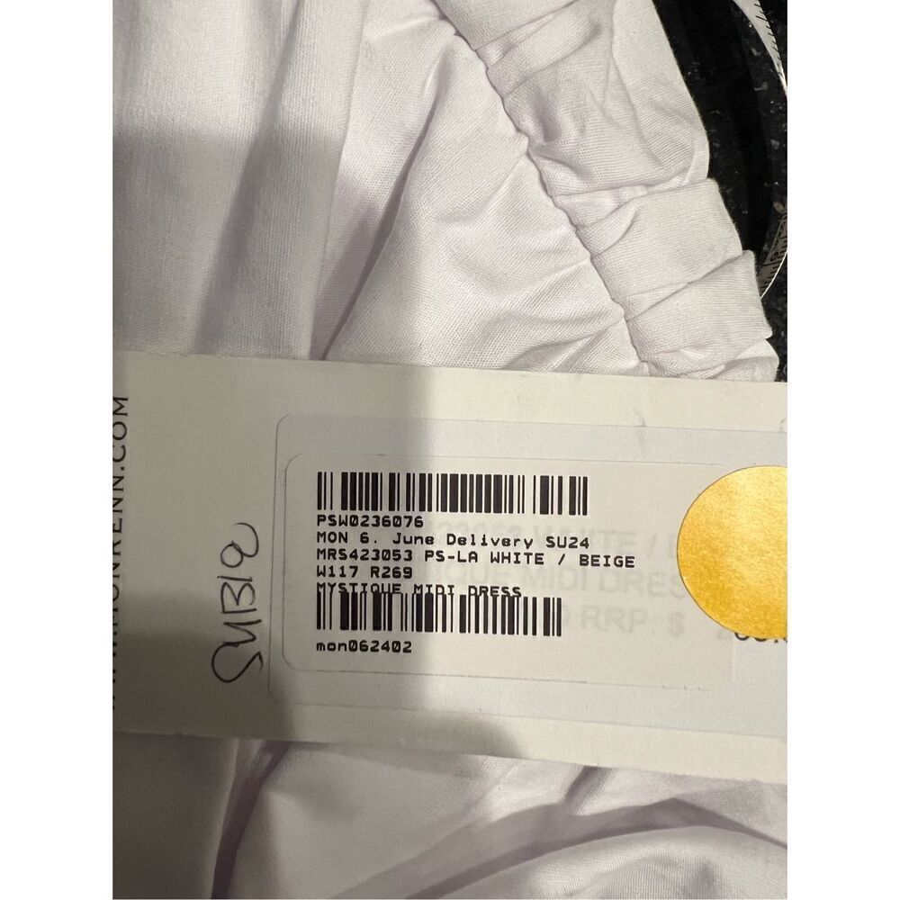 Mon Renn Mystique Midi Dress in White with Beige -VACATION size S NWT$259 - Picture 11 of 11